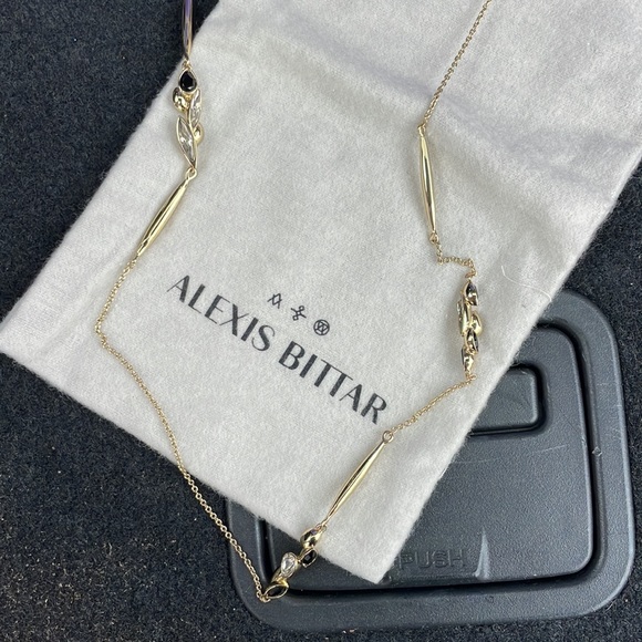 Alexis Bittar two station gold chain long necklace with black and clear stones - Picture 2 of 3